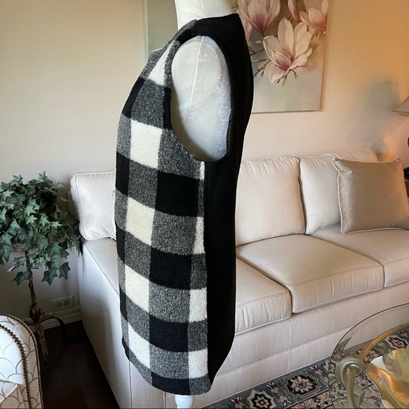 Talbots Wool Blend Buffalo Plaid Long Vest in Black,  White and Gray - Picture 6 of 16
